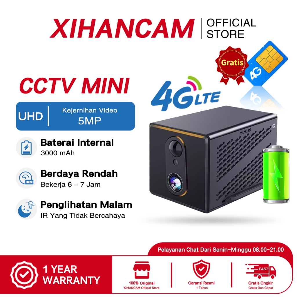 XIHANCAM 5MP CCTV Mini Sim Card 4G CCTV Kecil Tersembunyi Tanpa Kabel Kamera Mini CCTV Sambung Ke HP