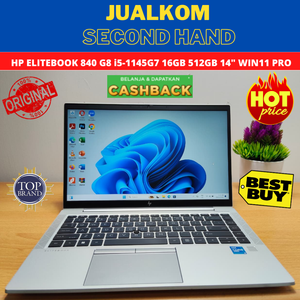 LAPTOP SECOND Laptop Bekas HP ELITEBOOK 840 G8 i5-1145G7 16GB 512GB SSD Win11 PRO