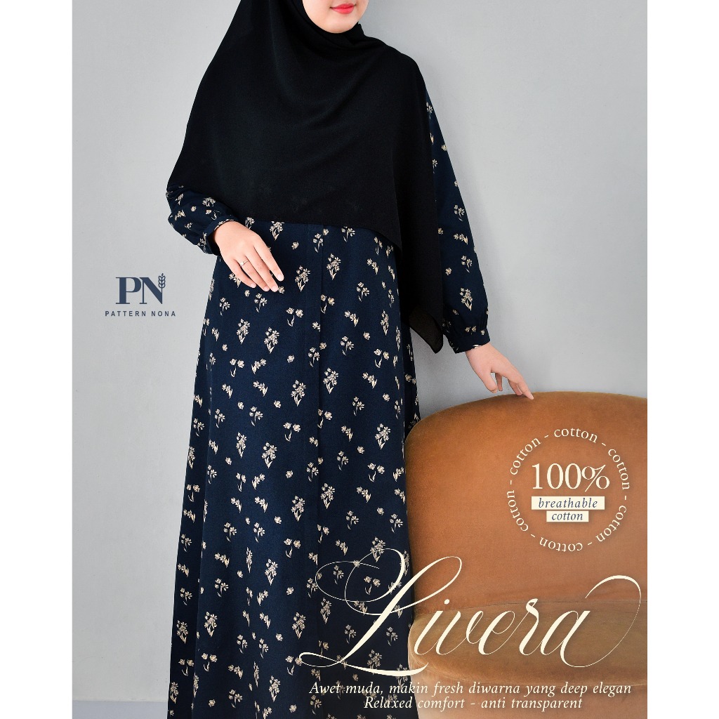Pattern Nona Dress Livera Soft Cotton Gamis Katun Adem Premium