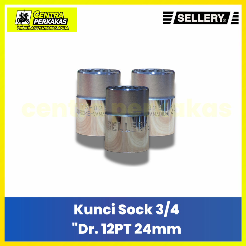 SELLERY Mata Kunci Sok 3/4 Inch 12 Point 24mm - Socket Wrench 24mm High Quality Alat Bengkel Truk & 