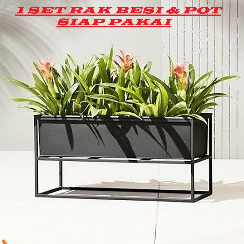 PAKET RAK BESI GRATIS POT/RAK STANDING POT PERSEGI PANJANG/RAK BUNGA BESI/RAK POT BESI/STANDING POT 
