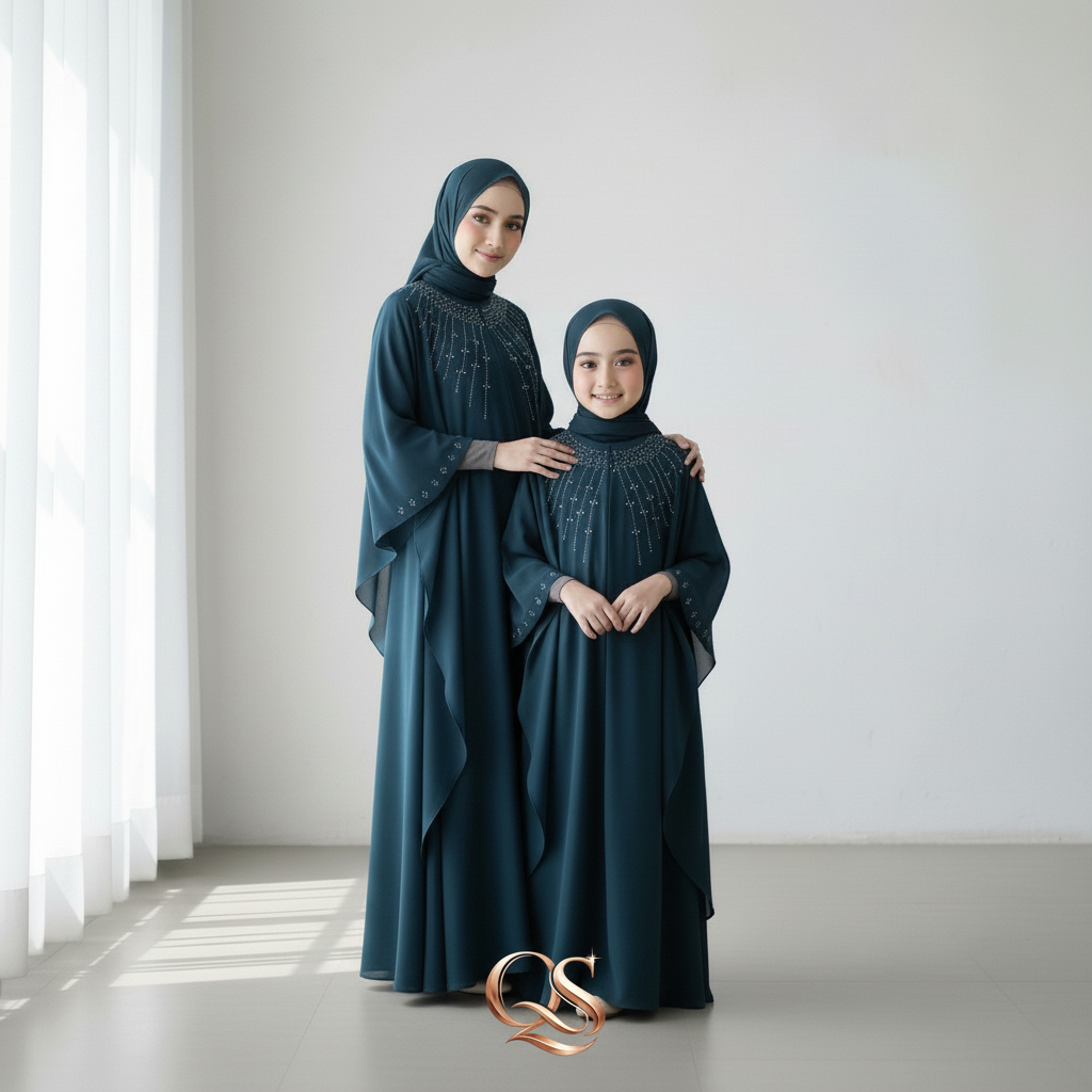 Baju Gamis Kaftan Couple Ibu Dan Anak Dress Muslim Ibu Dan Anak Set Hijab
