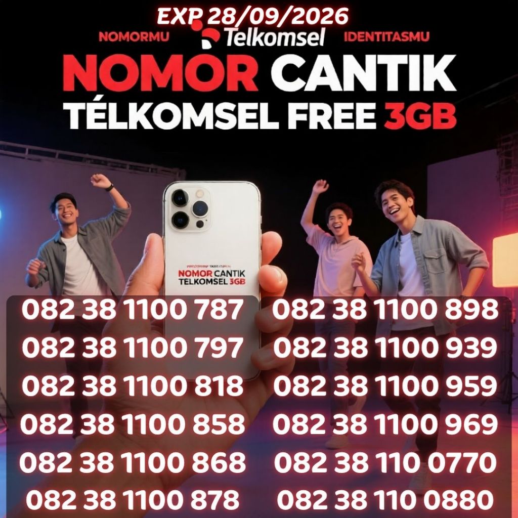 Nomor Cantik Telkomsel Seri 82 38 1100XXX  Bonus 3GB Harga 70ribu