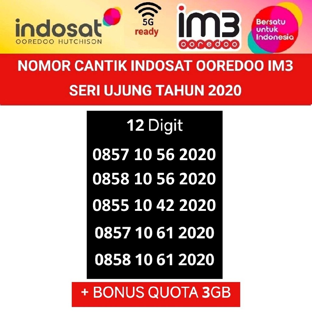 nomer cantik indosat ooredoo im3 seri tahun 2020 nomor kartu perdana 4G 5G internet freedom 3GB