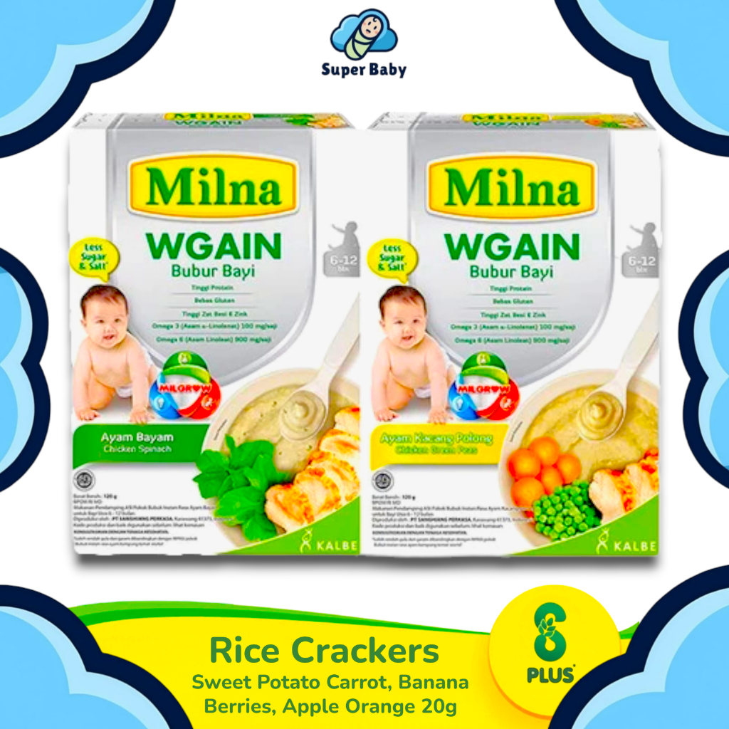 Milna Bubur Bayi Wgain 6+ Usia 6-12 Bulan Rasa Ayam Bawang & Ayam Kacang Polong 120g