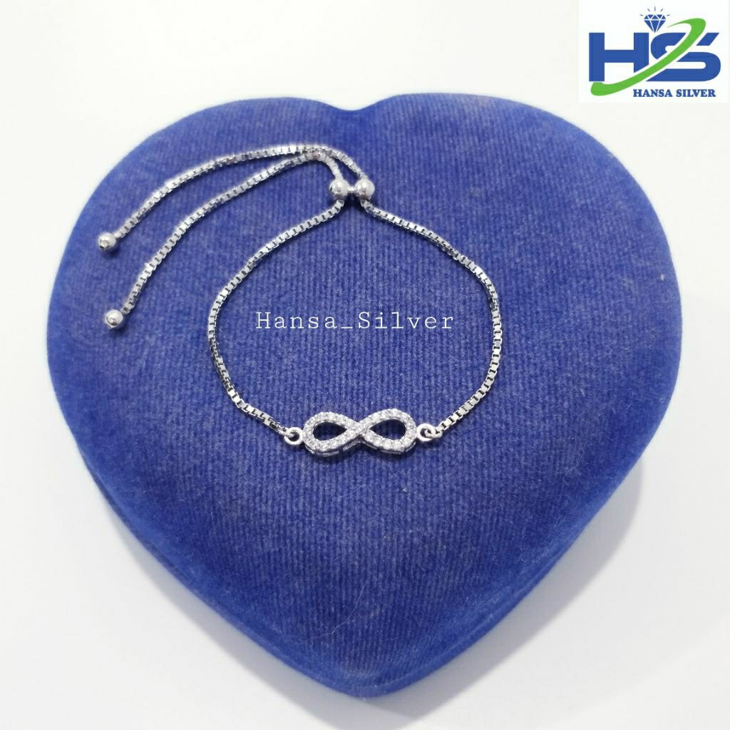 Gelang Perak Asli Silver 925 Lapis Emas Putih Model Italy Serut Infinity