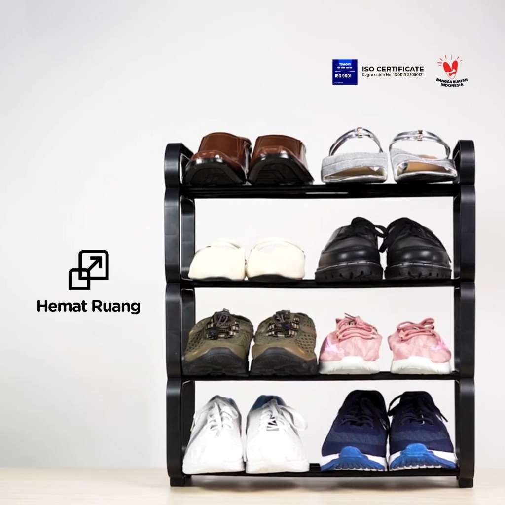 RAK SEPATU SANDAL PORTABLE 4 SUSUN PLASTIK RAK SEPATU BONGKAR PASANG SERBAGUNA
