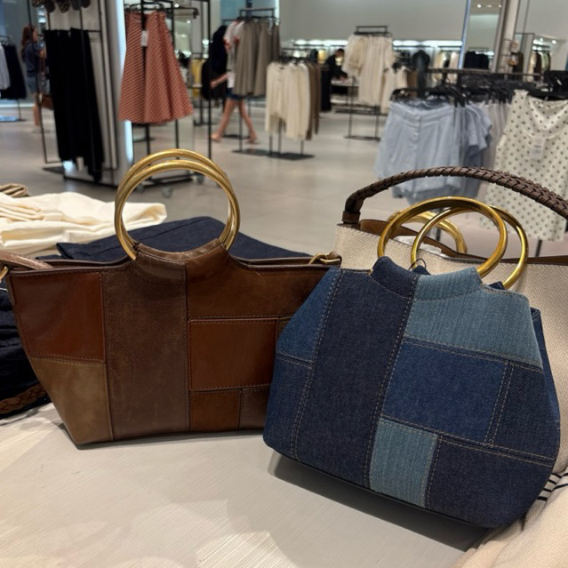 Zara New bag pesta hiasan batu mewah bag bahu botegaaa kuning tas anyaman bunga tas hitam menkilat m