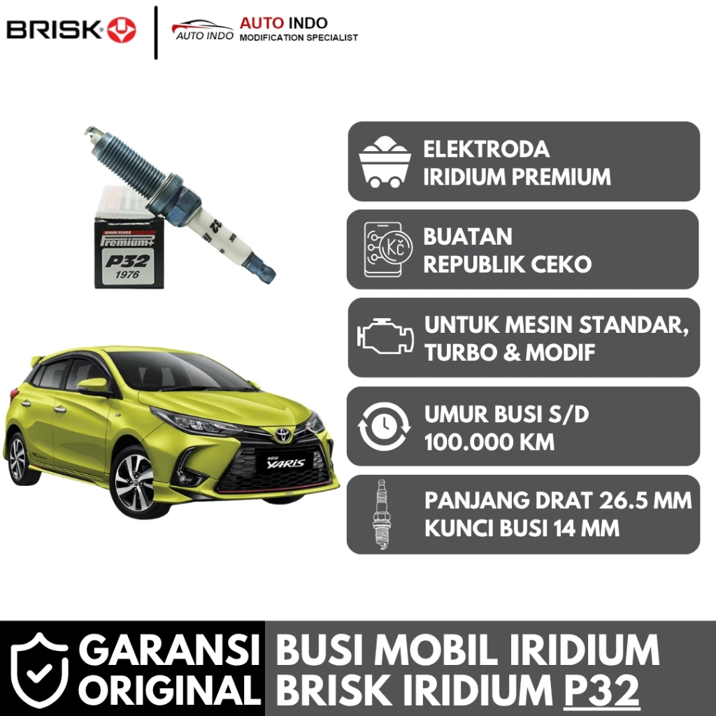 Busi Mobil Brisk Premium Iridium P32 untuk Toyota Yaris Lele Joker | Garansi Ori BRISK