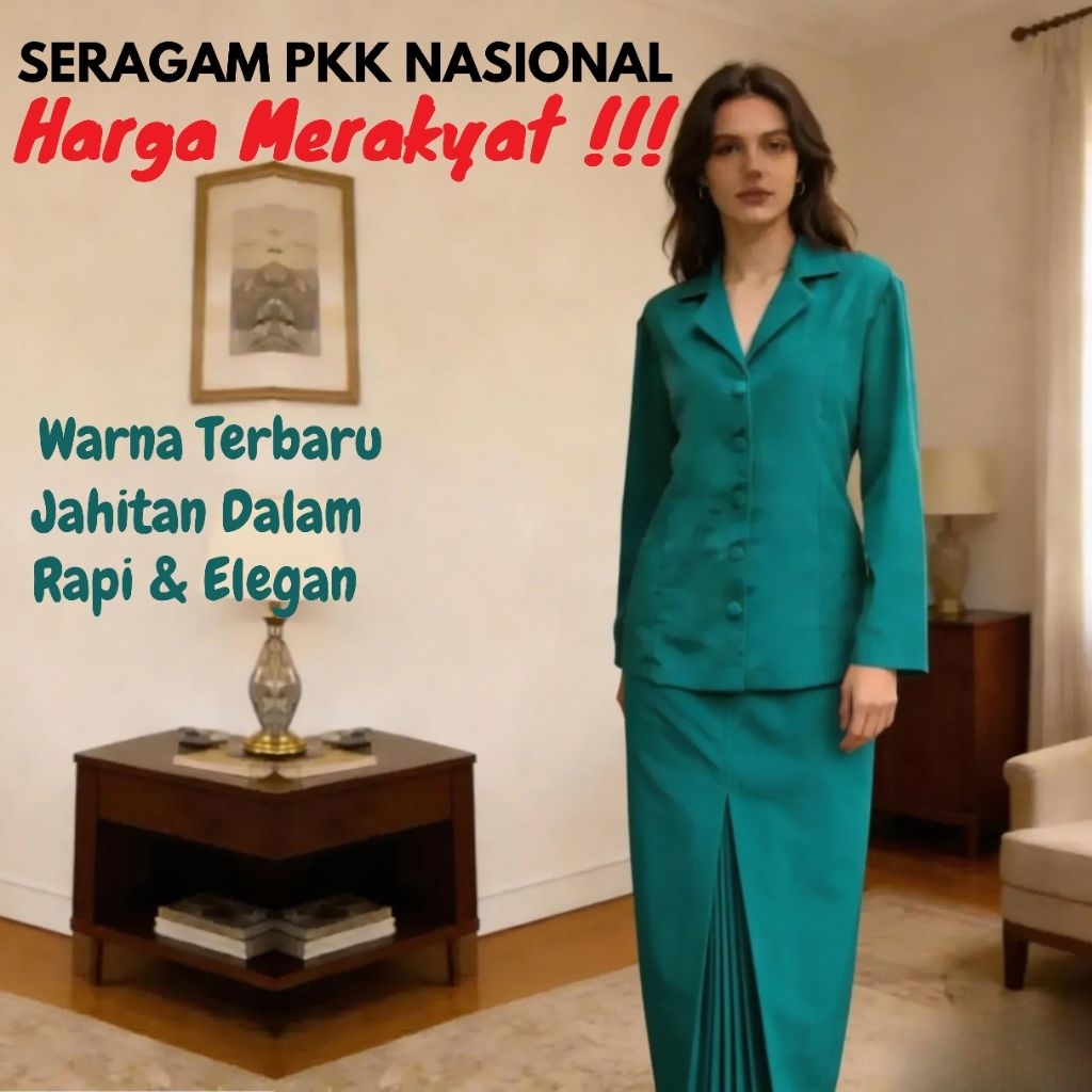 Seragam PKK Nasional (Ready) / Setelan Seragam PKK /Seragam PKK Hijau Tosca / Hijab PKK