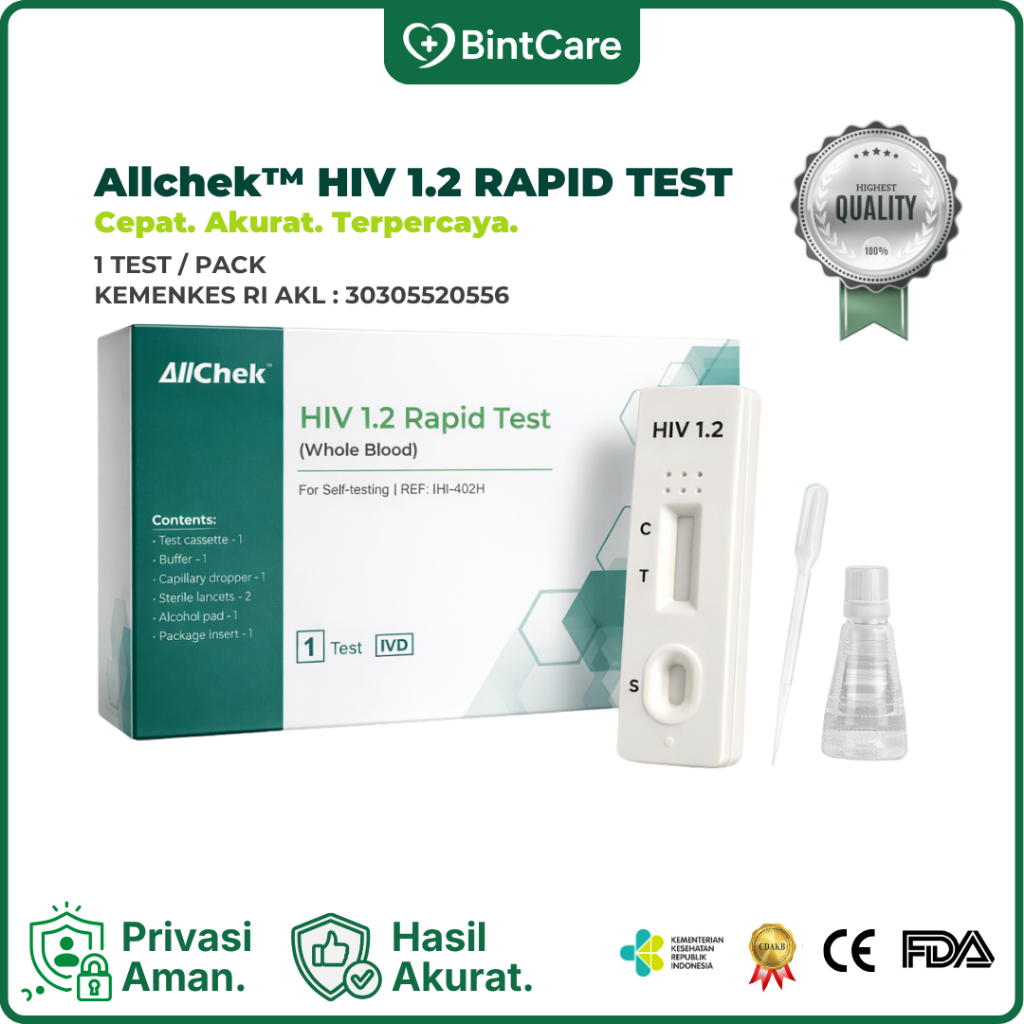Allchek HIV Tes Mandiri – Alat Tes HIV Hasil Cepat Akurat Mudah Digunakan Isi 1 Test