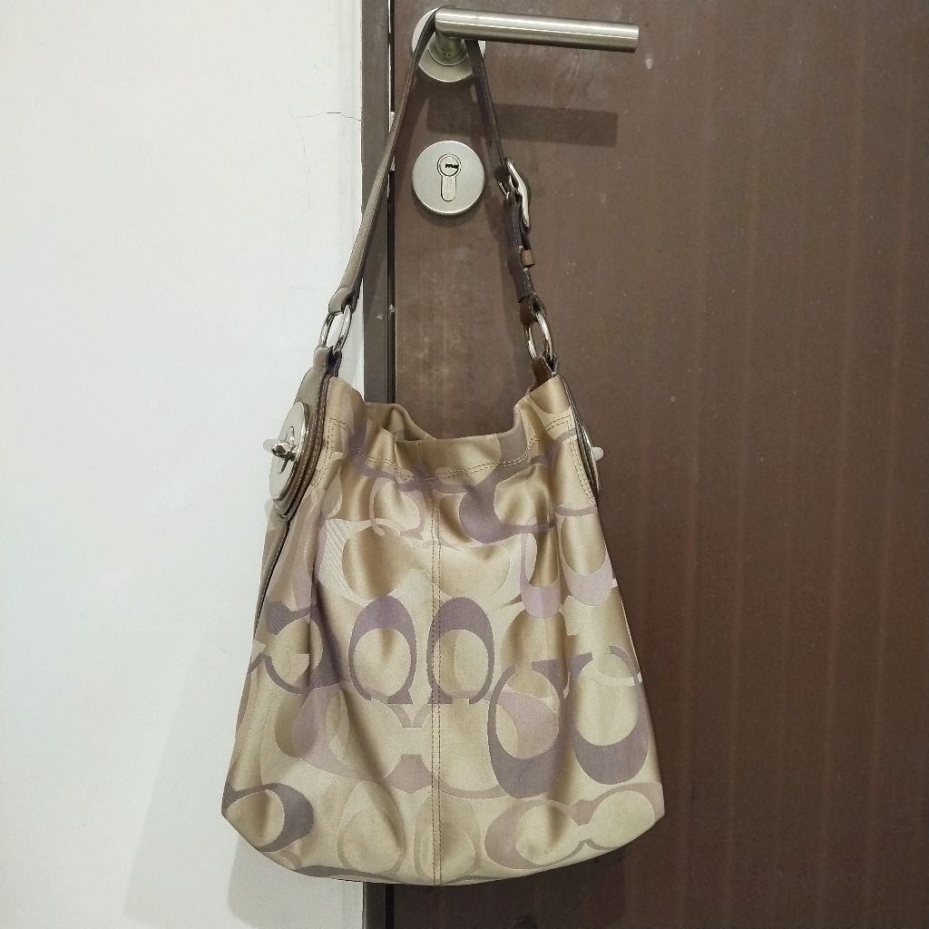 tas shoulder bag vintage coc coach optic signature purple ungu