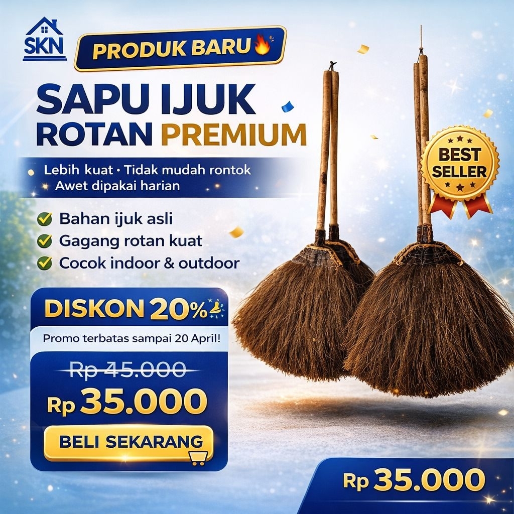 Sapu Ijuk Rotan Premium Asli Kuat & Awet – Sapu Lantai Rumah Outdoor Indoor Anti Rontok