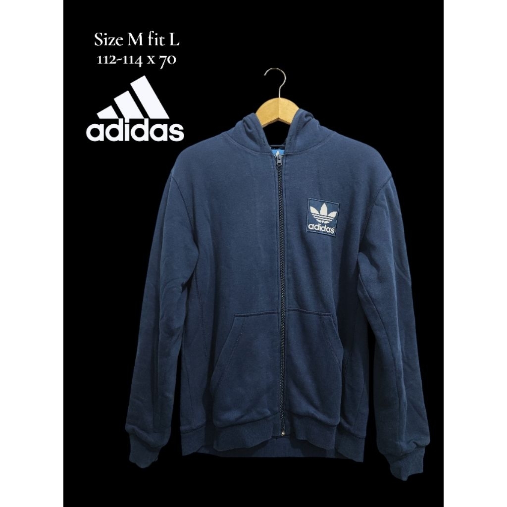 hoodie zipper sherpa adidas biru navy sz M fit L