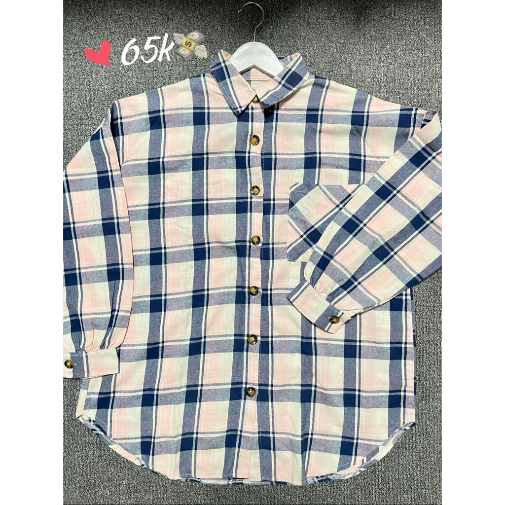 [PRELOVED] kemeja flanel atasan wanita kotak” pink ungu oversize