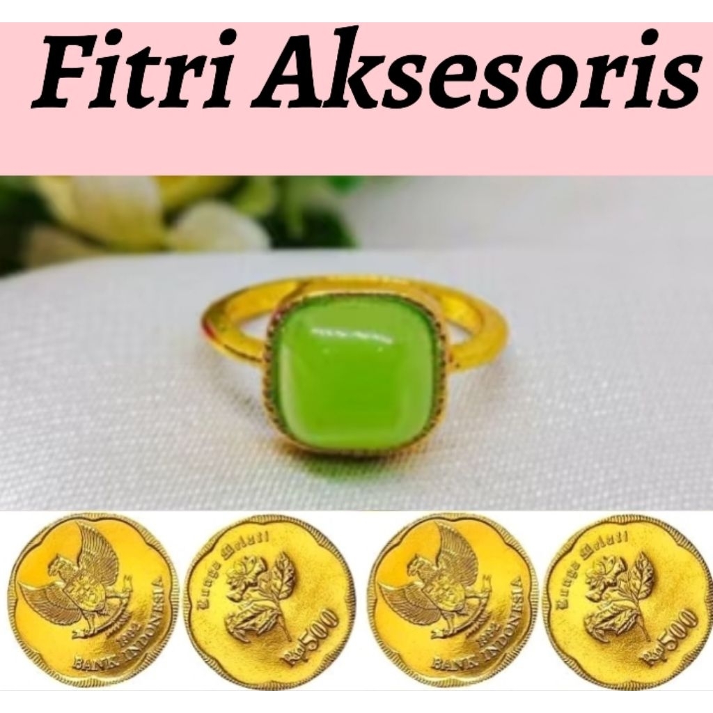 Cincin koin logam motif batu giok hijau koin logam 1991 perhiasan wanita dewasa anti luntur anti kar