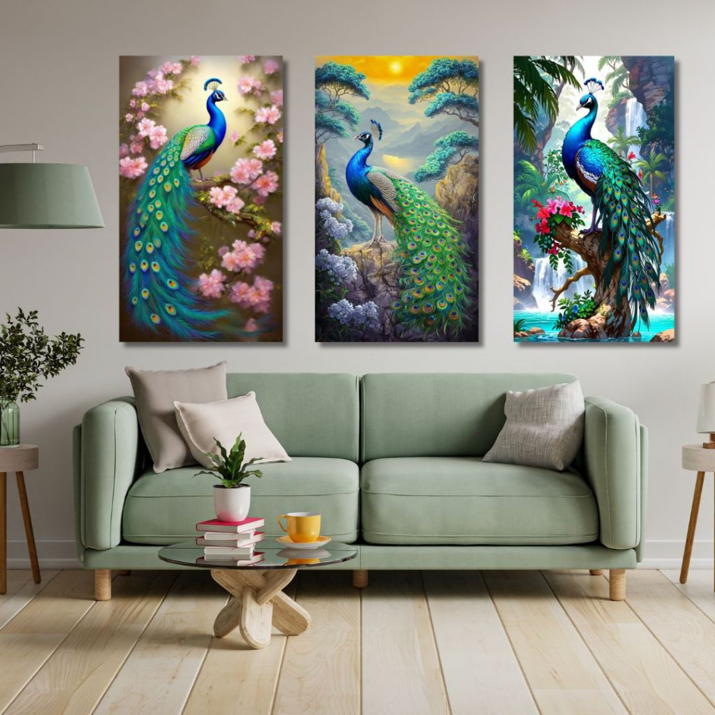 HIASAN DINDING BURUNG MERAK (15×30) 3 pcs WALL DECOR PAJANGAN DINDING BURUNG