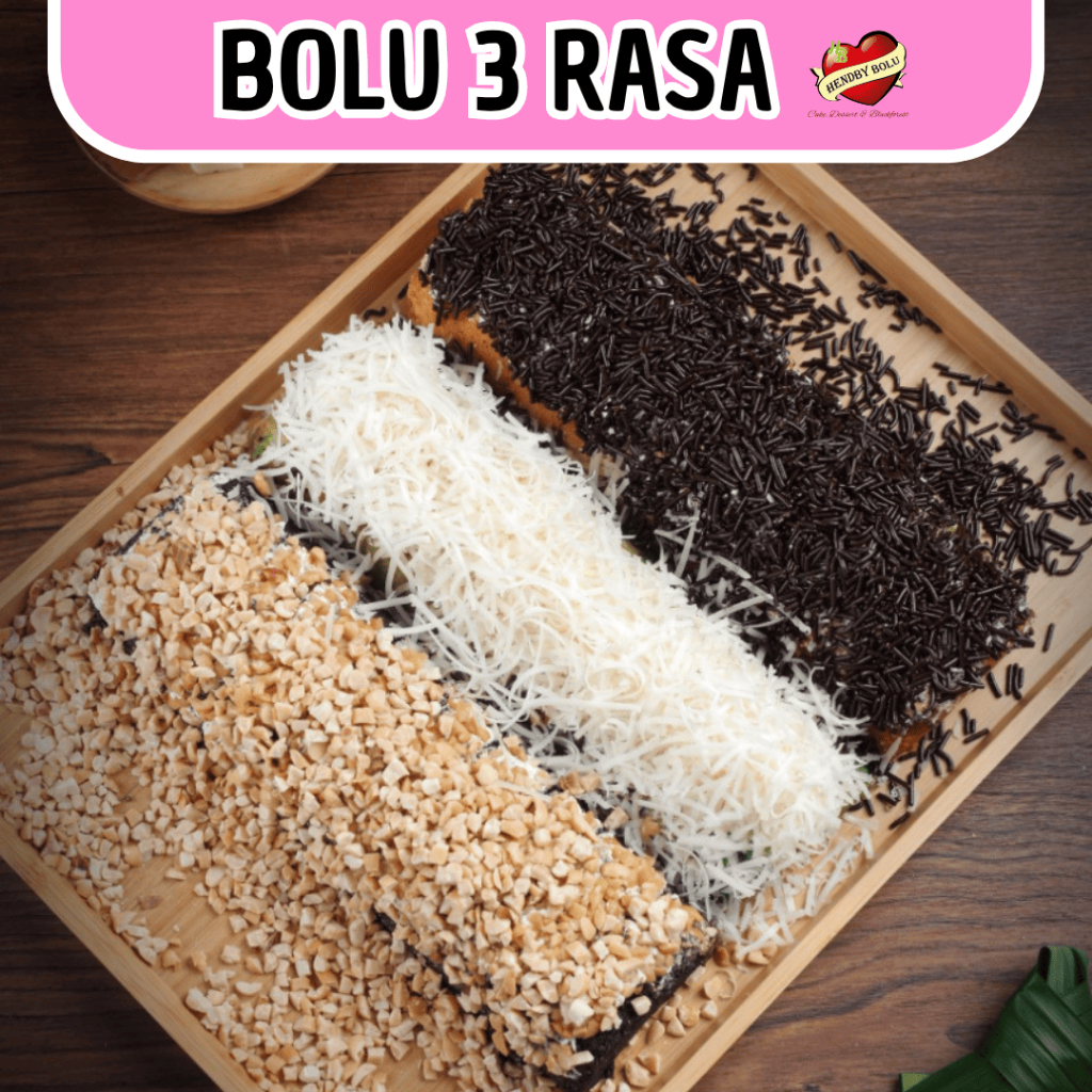 Bolu 3 (TIGA) Rasa / Kue Bolu Pandan Keju / Coklat Kacang / Original Coklat / Kue Bolu Panggang
