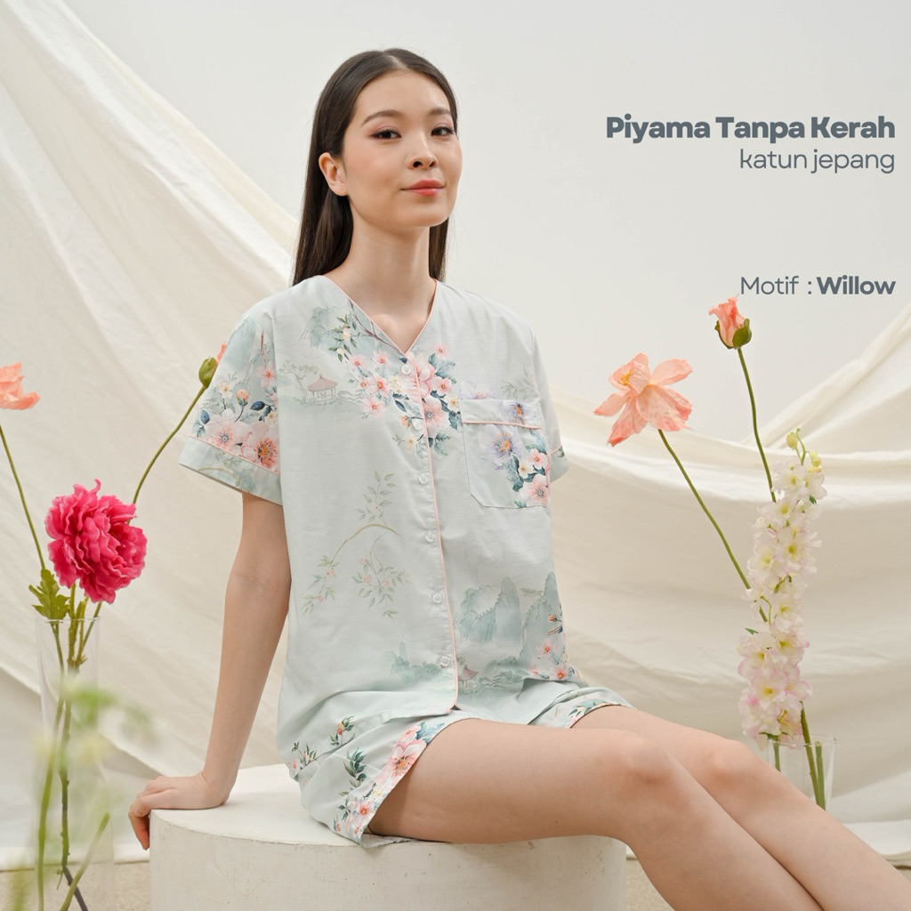 Cheappajamas Baju Tidur / Piyama Wanita | Katun Jepang | Piyama Tanpa Kerah ( M / L )