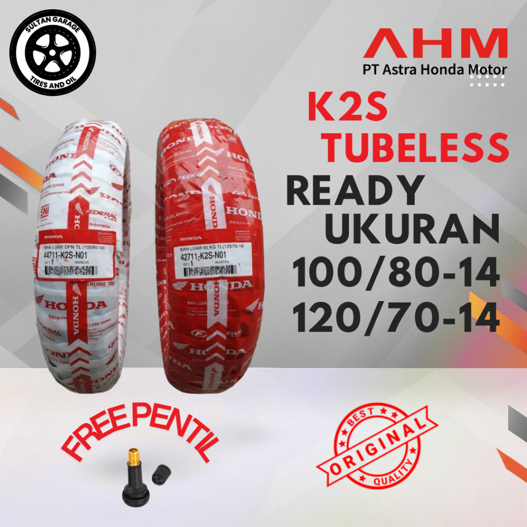 SEPASANG / SATUAN BAN VARIO 160 HONDA AHM K2S 150 DEPAN 100/80-14 BELAKANG 120/70-14 TUBLES TUBELES 