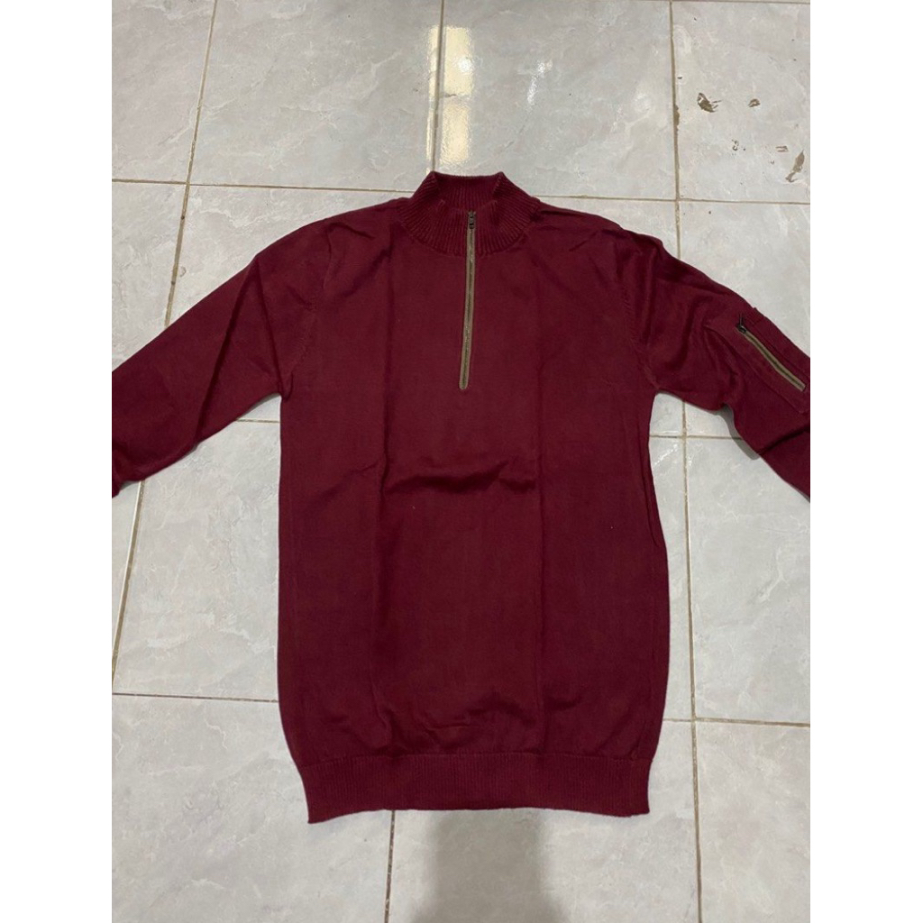 [Prelove / Second Hand] Mavis | Sweater rajut half zip maroon Size M