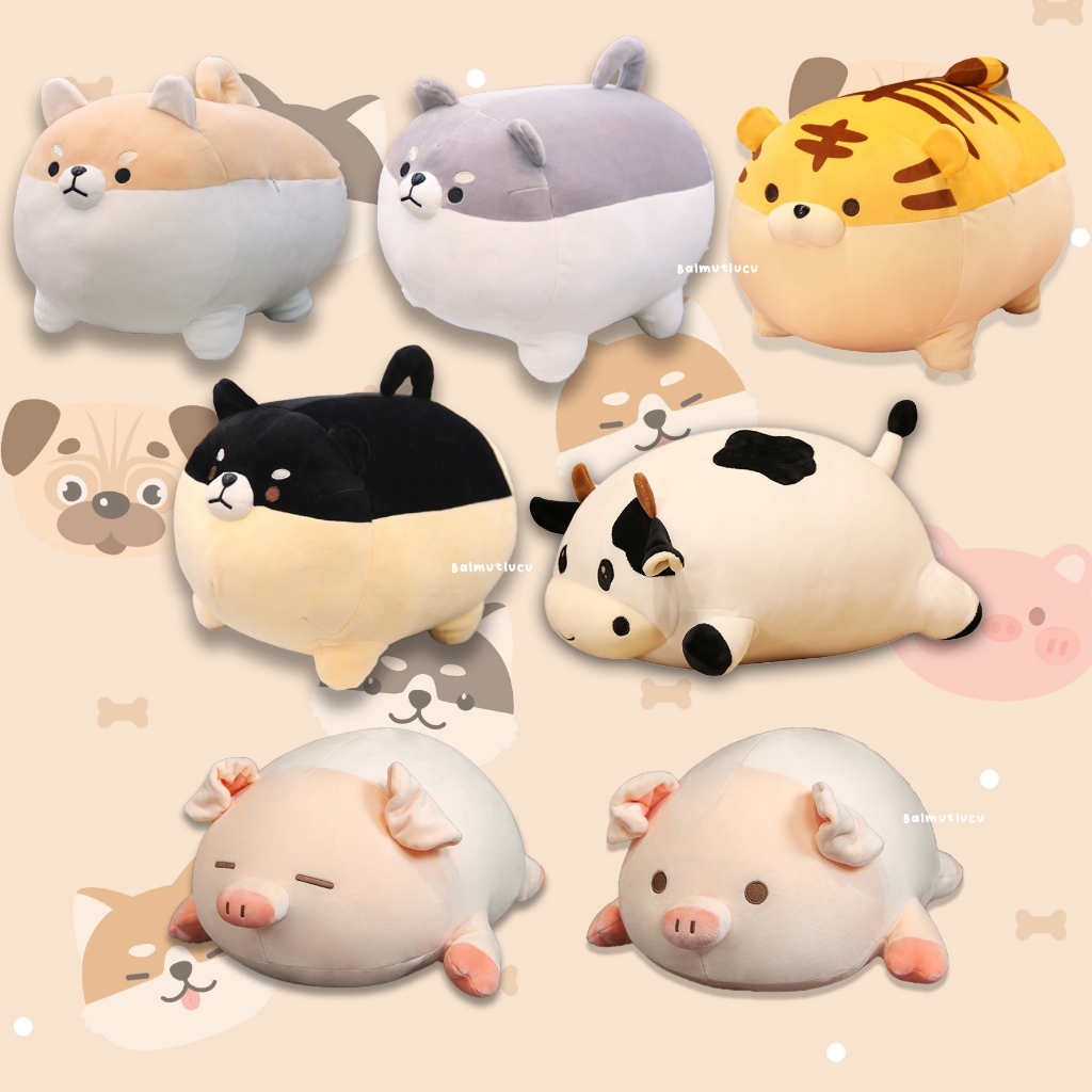 Boneka Hewan Lucu Plush Toy Anjing Corgi Husky Pug Macan Harimau Sapi Babi 50cm
