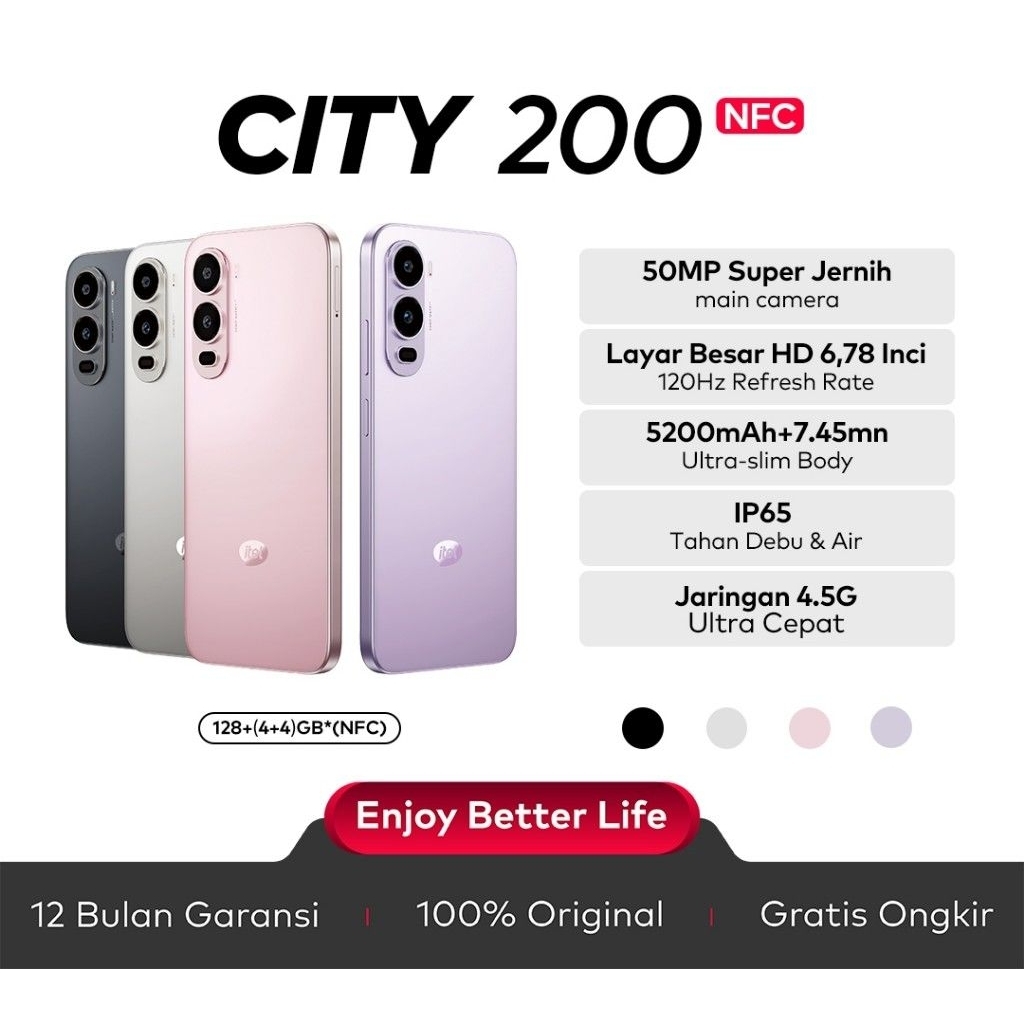 HP itel City200 NFC RAM 128+8GB(4+4GB) -  Ori New SEGEL NO REPACK BNIB