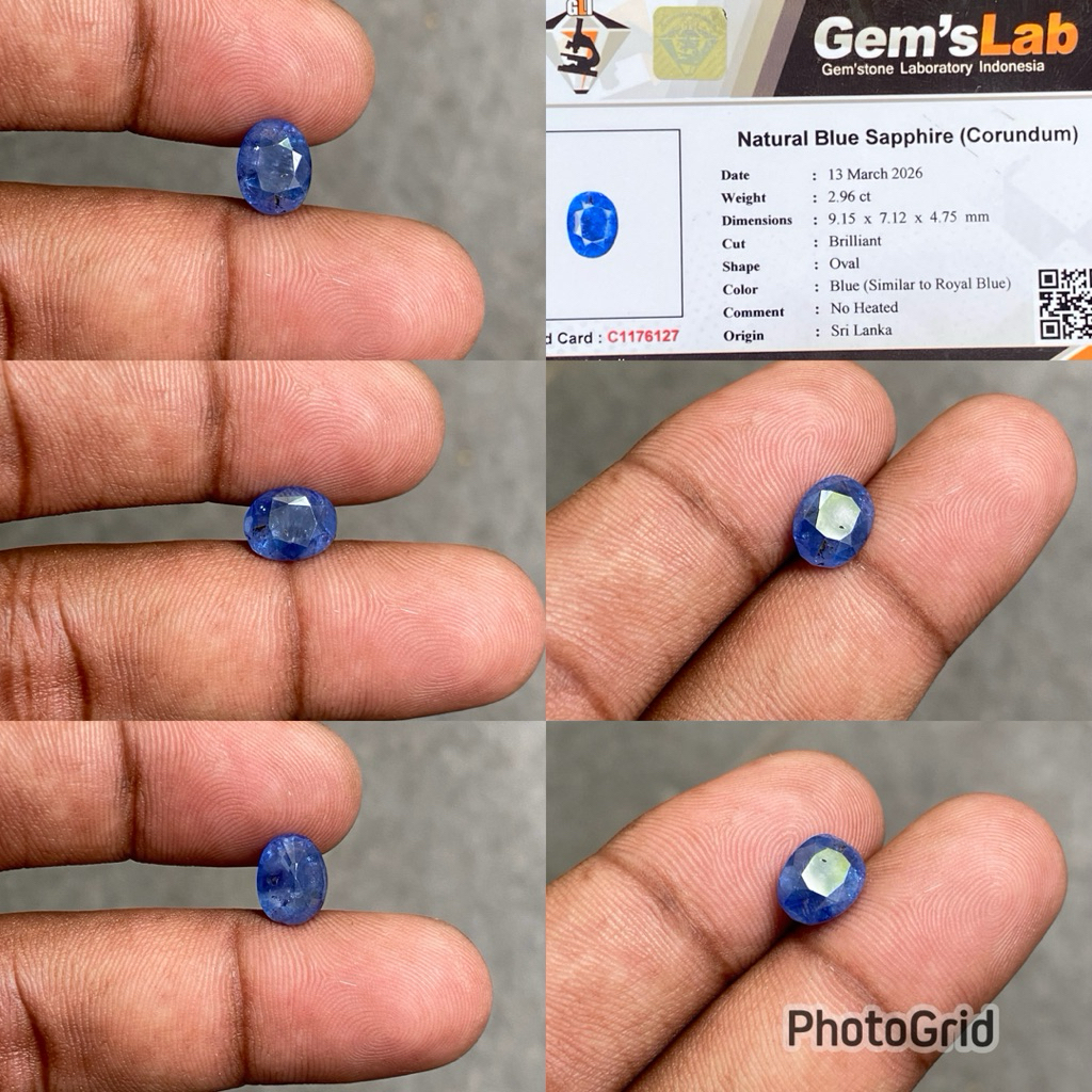 Natural Blue Sapphire Ceylon Srilanka batu blue safir selon srilangka CT 2.96 Dim 9.15x7.12x4.75mm