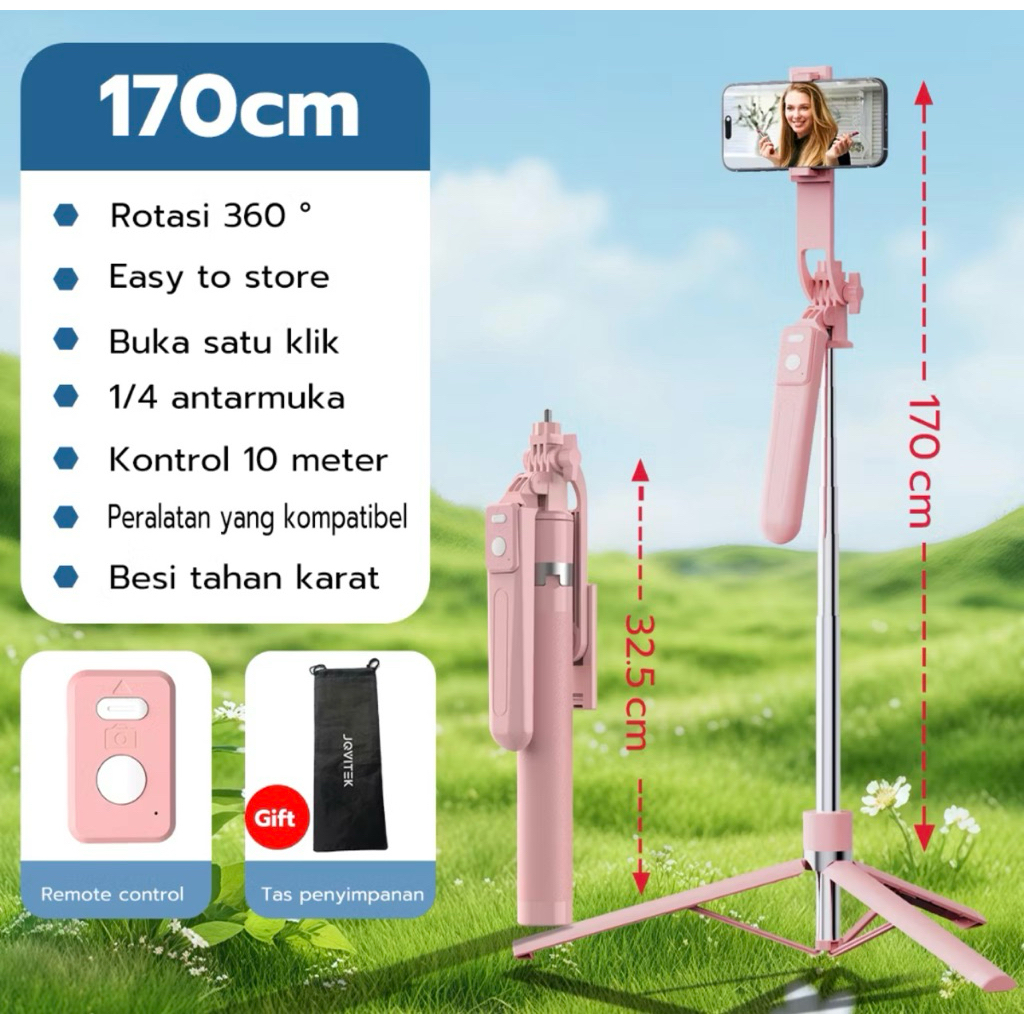 Tongsis Tripod Selfie Bluetooth Jqvitek TR13 170cm dengan Lampu Pengisi Daya