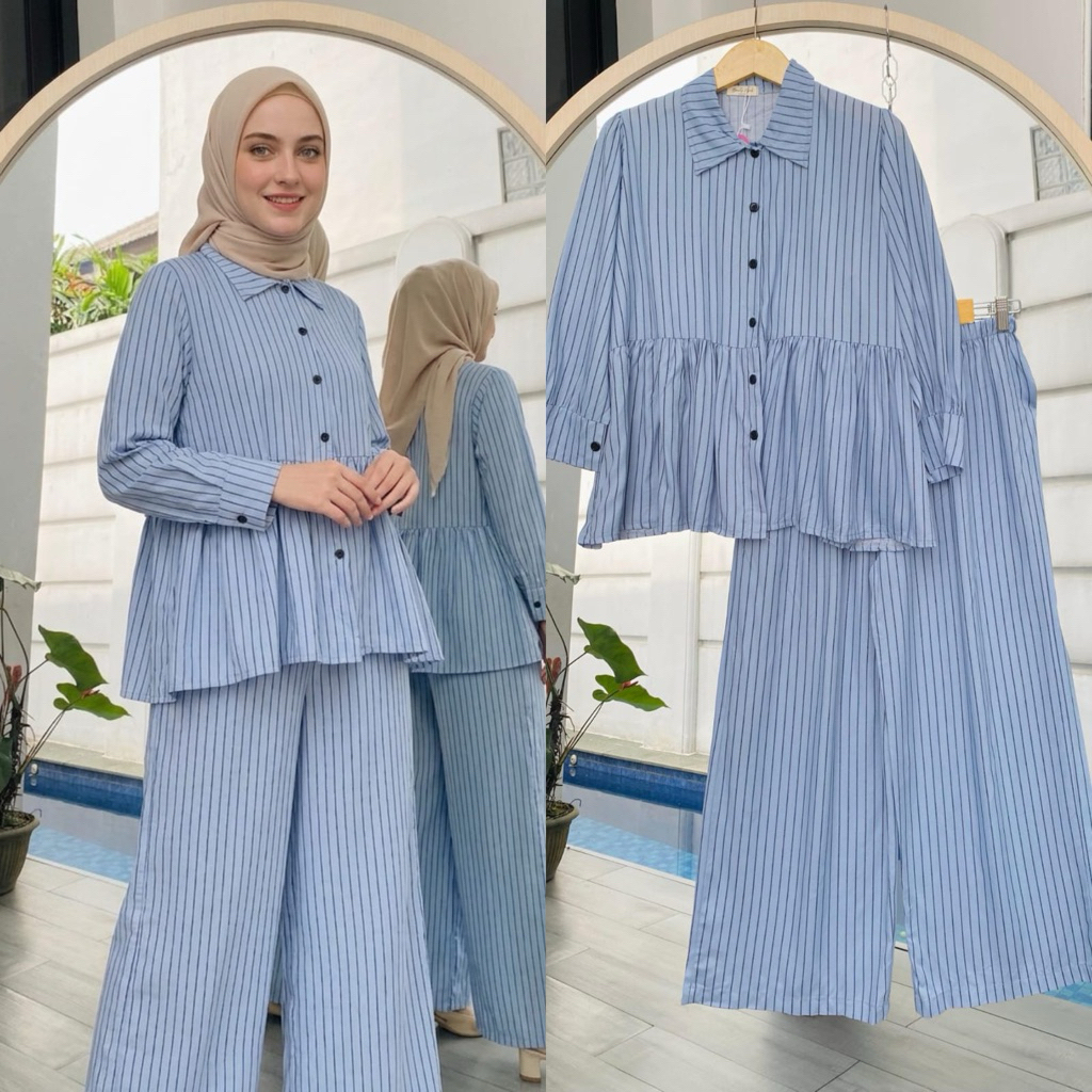Zeya Onset Wanita Salur | Setelan Blouse Tunik + Celana Panjang | Rayon Premium Adem | Busui Friendl