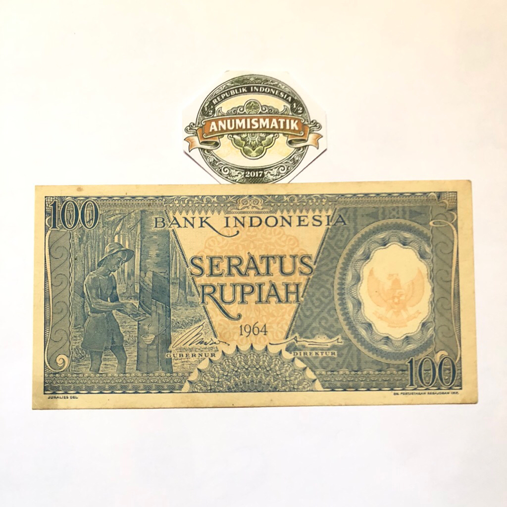 Uang Kertas Kuno 100 Rupiah Seri Pekerja Biru Tahun 1964 Langka Kondisi Bagus Aunc Original Koleksi 