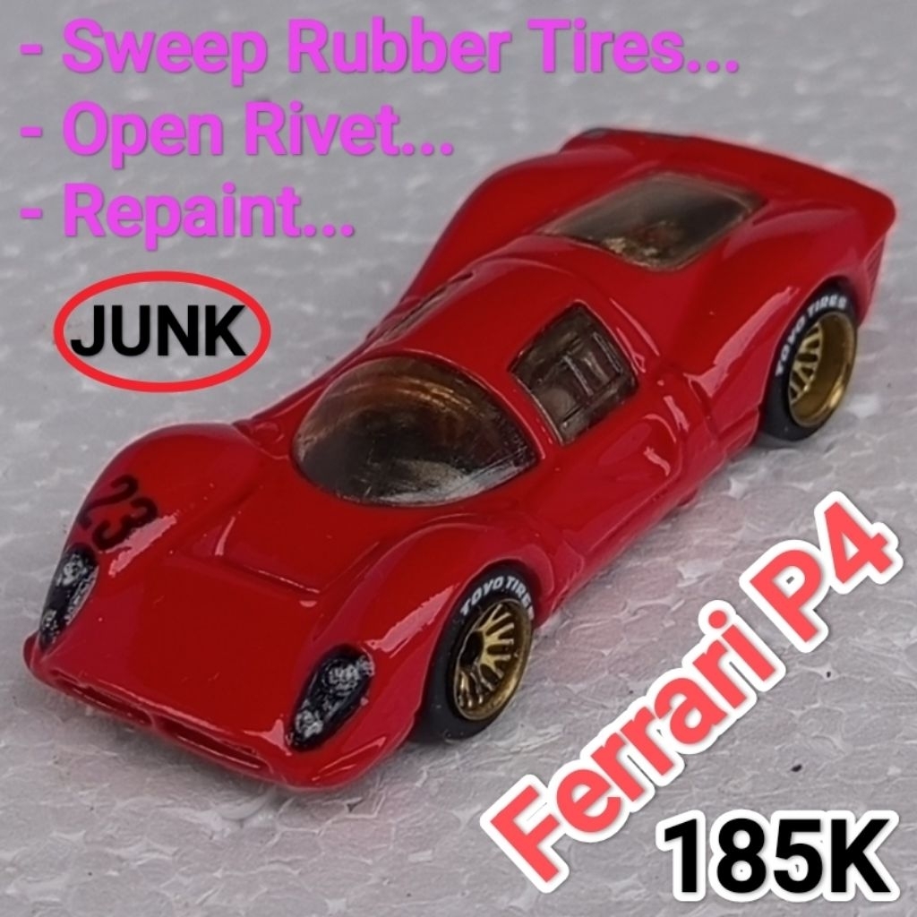 Hot Wheels Ferrari P4 Custom Merah sweep Ban Karet Loose Junk