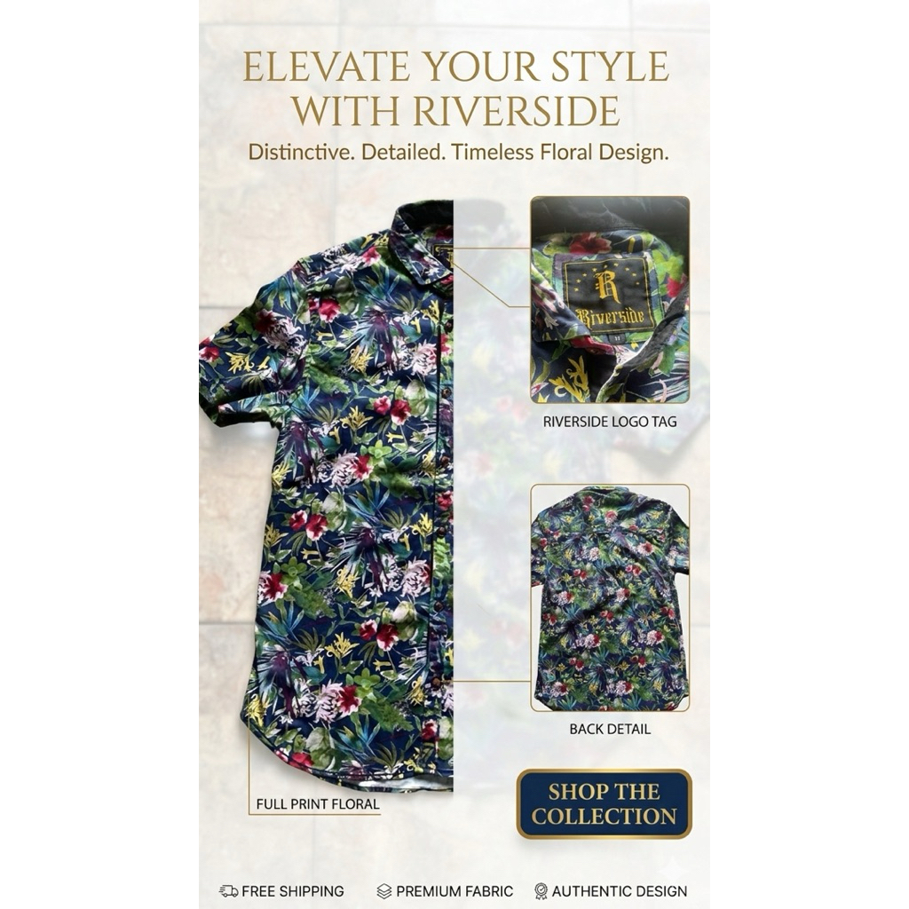 Kemeja Pria Motif Floral Riverside Premium – Slim Fit Lengan Pendek | Kemeja Pantai Casual Stylish