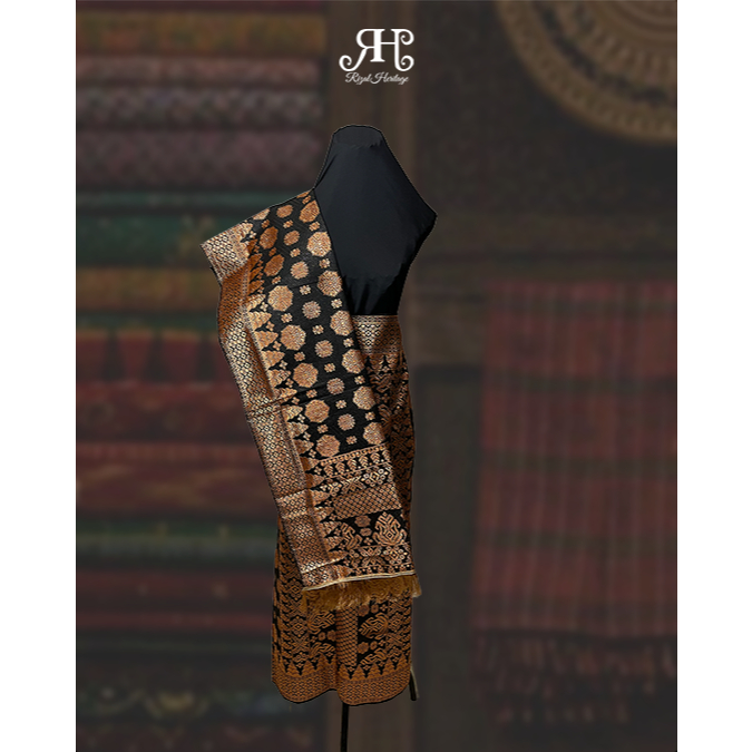 Songket Palembang Motif Cantik Manis Warna Hitam Tembaga, Songket Murah, 1 Setel | Rizal Songket