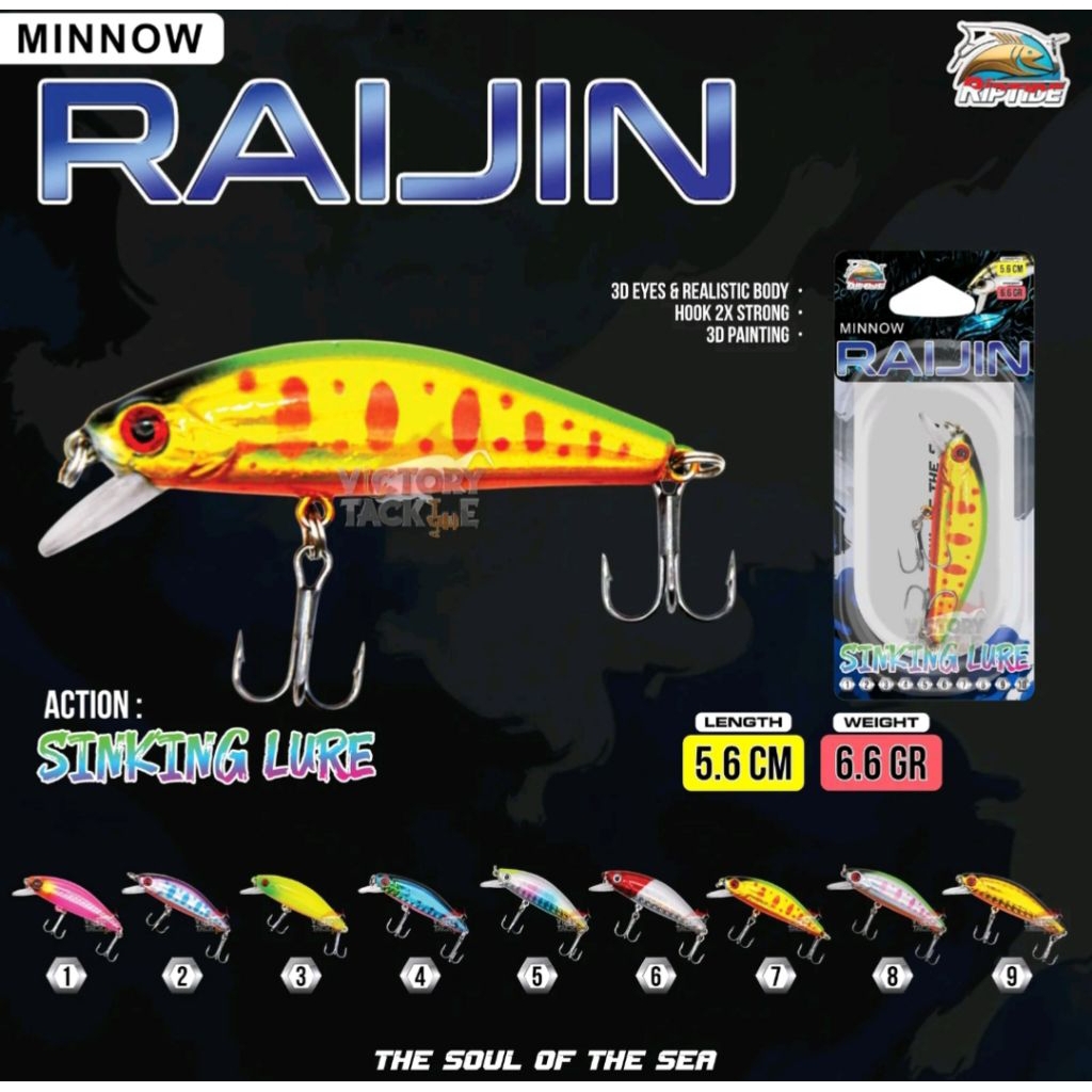 UMPAN PANCING LURE MINNOW Riptide RAIJIN MINNOW SINKING LURE 5.6 CM 6.6 GRAM I RIPTIDE WULUNG UMPAN 