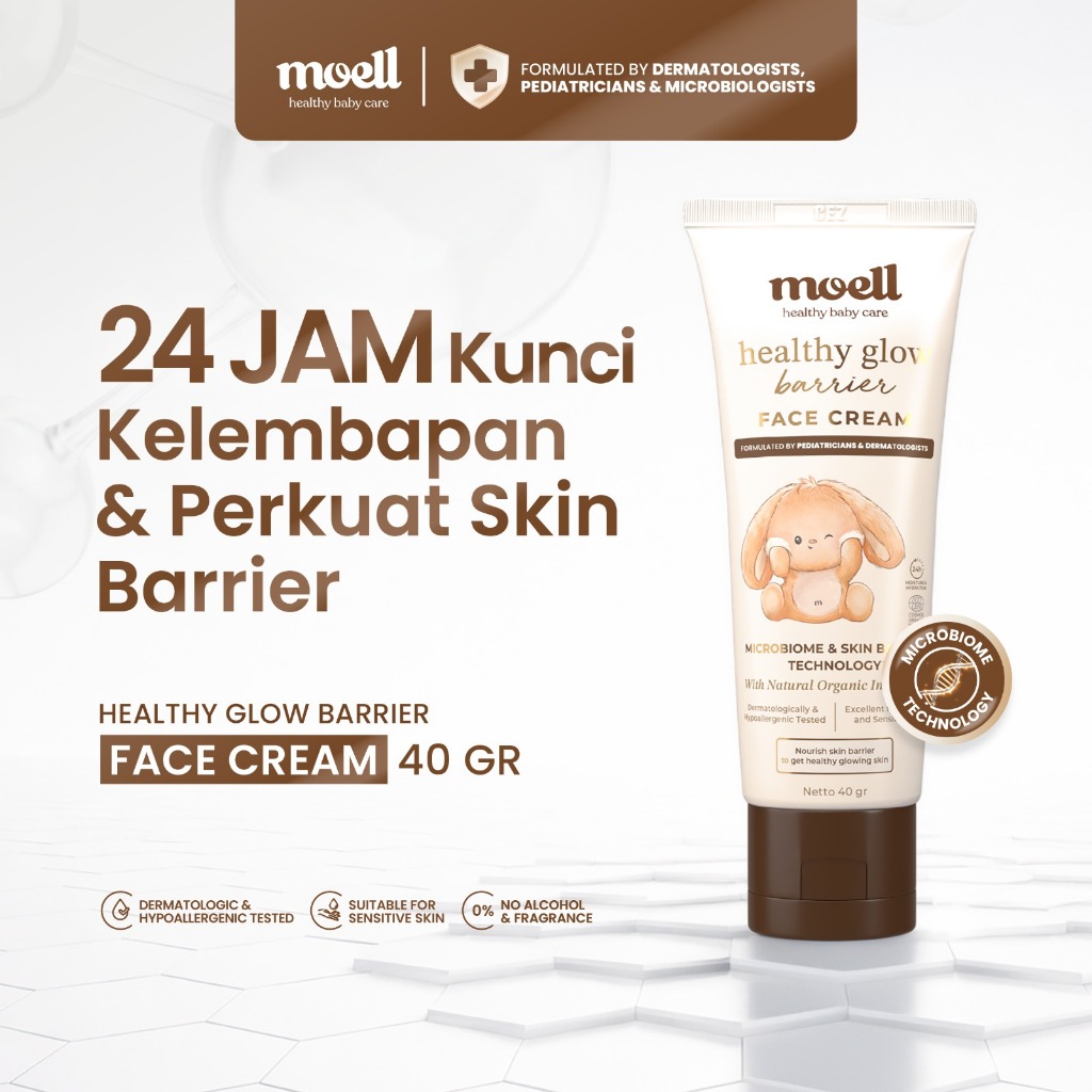 Moell Face Cream 40gr Healthy Glow Barrier with Green Tea Extract with Panthenol - Pelembap Wajah Ba