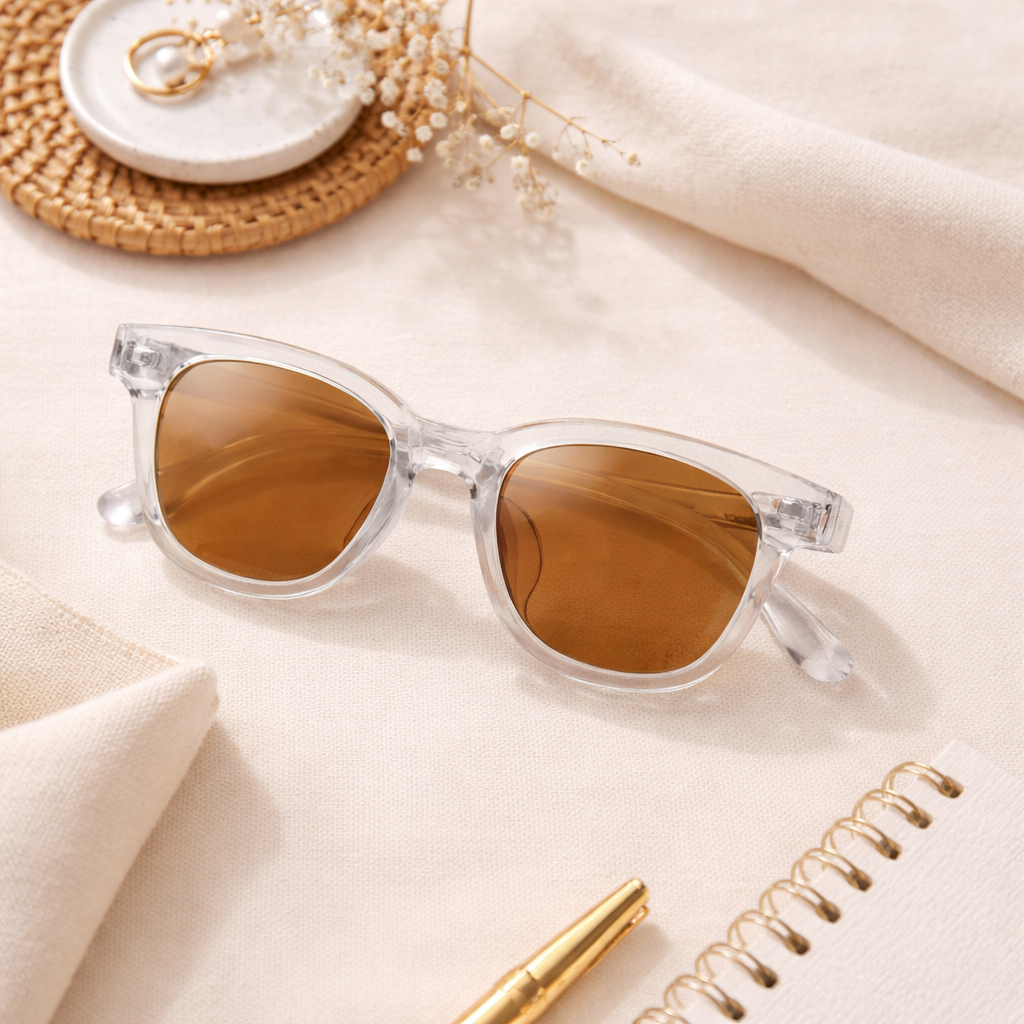 Kacamata Fashion Transparan Lensa Coklat Frame Plastik Sunglasses Eyewear Pria Wanita Unisex Stylish