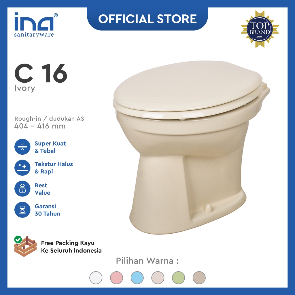 INA Closet C-16 (Warna Ivory) | Kloset Duduk Siram | Kloset Duduk Tanpa Tangki | Kloset Duduk