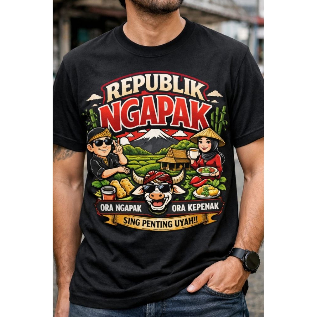 Kaos Distro Unisex pria wanita-REPUBLIK NGAPAK-ORA NGAPAK ORA PENAK-Bahab Adem nyaman dipakai