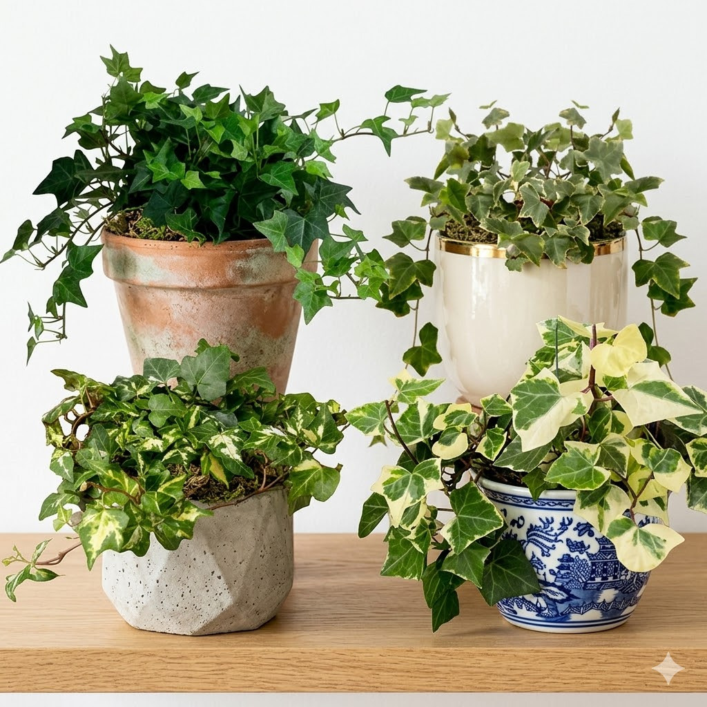 Paket 4  Tanaman English Ivy Varigata Daun Tebal - Tanaman Hias Gantung Rambat