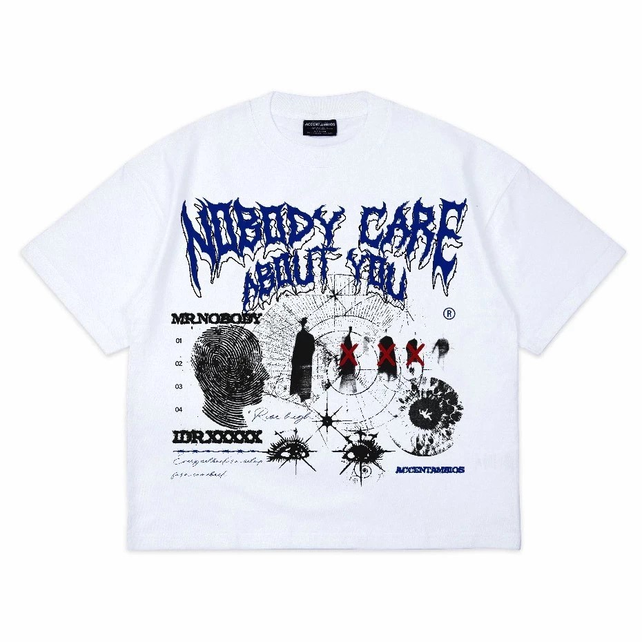 AccentAmbios Kaos Boxy Oversized Nobody Care White - Cotton Combed 20s