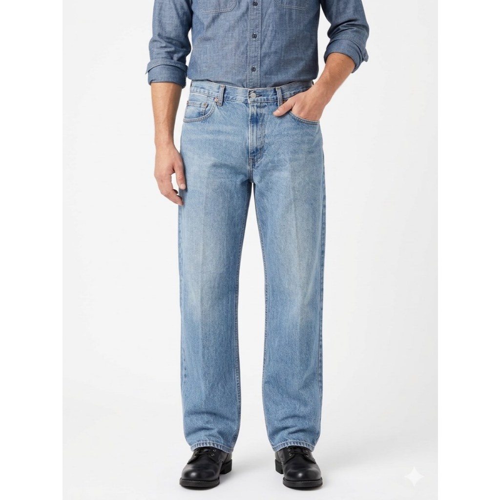 LEVIS DENIM 505 RELAXED FIT STRAIGHT CLASSIC LIGHT WASH JEANS (34)