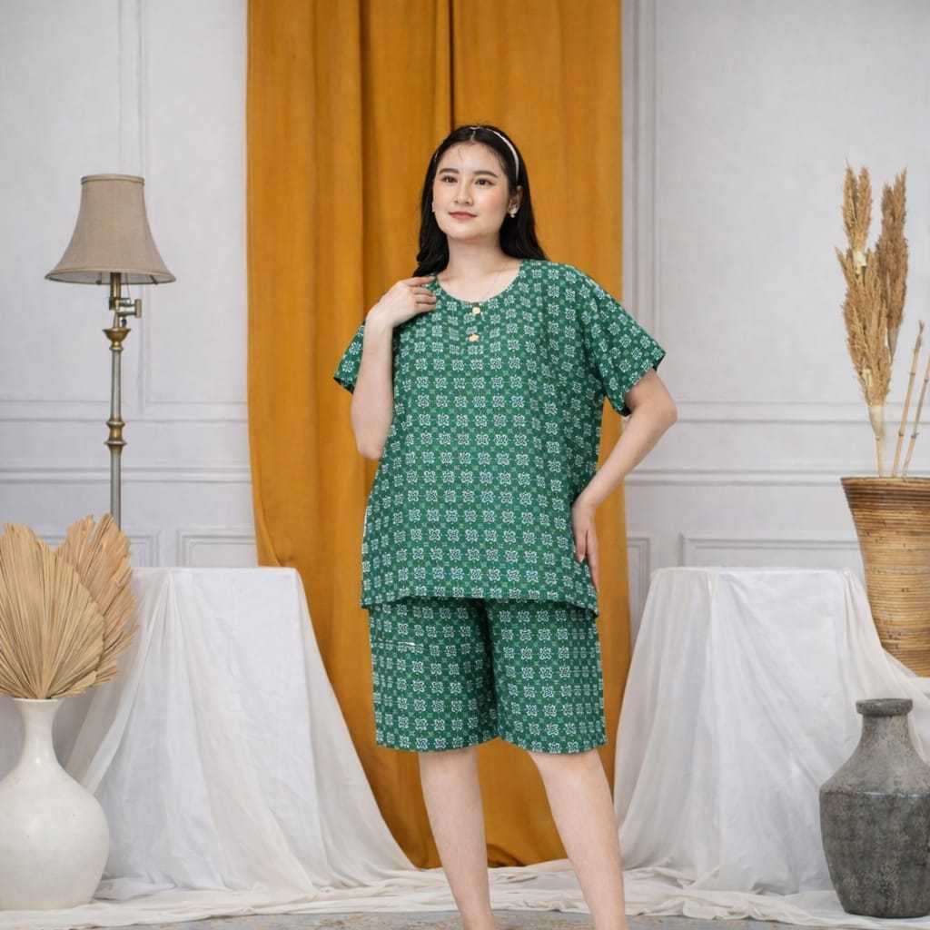 Setelan Celana Pendek Wanita One Set Gogo Jumbo Motif Bunga Cempaka LD 120 Rayon Premium Busui Kekin