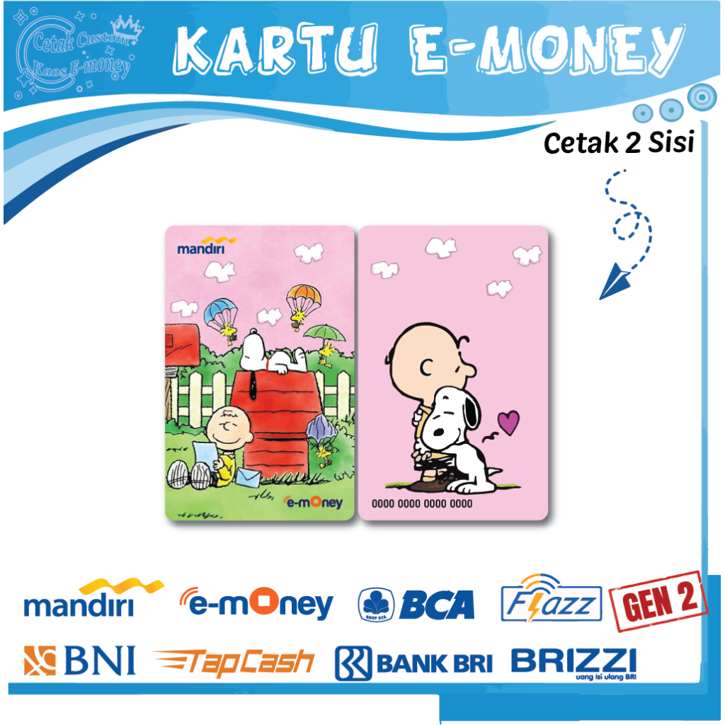 KARTU E MONEY E TOLL KARTUN SNOOPY NATAL EDISI CRISTMAS MANDIRI EMONEY BNI BRI BCA GEN 2 - 2 SISI