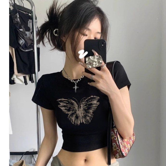 ANB - ZER CROP TOP KUPU / KAOS CROP TOP KUPU / KAOS WANITA / KAOS MOTIF CROP TOP / KAOS CROP TOP MOT