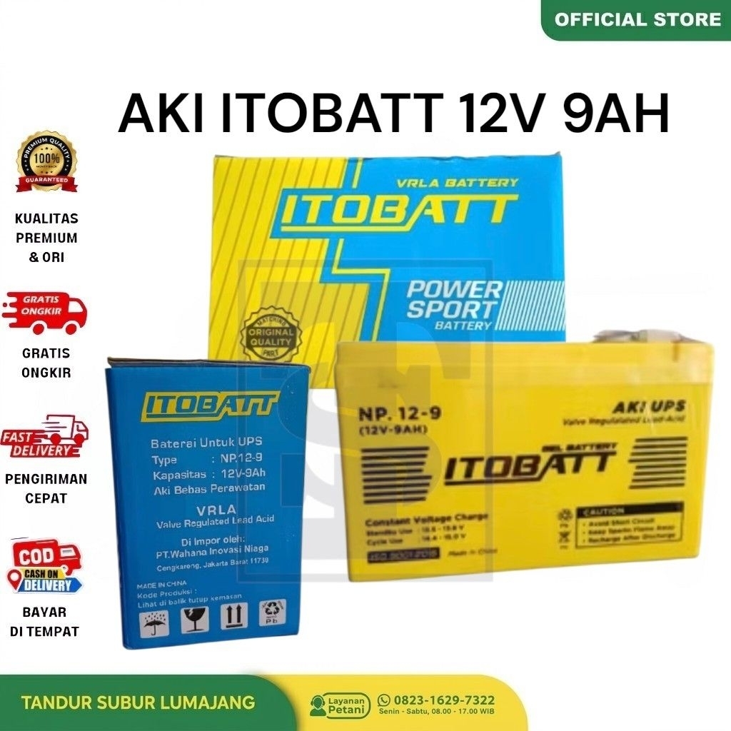 Aki Kering Itobatt 12V 9AH untuk UPS Tangki Sprayer Elektrik Selis NP 12-9 VRLA Battery Accu Itobat 
