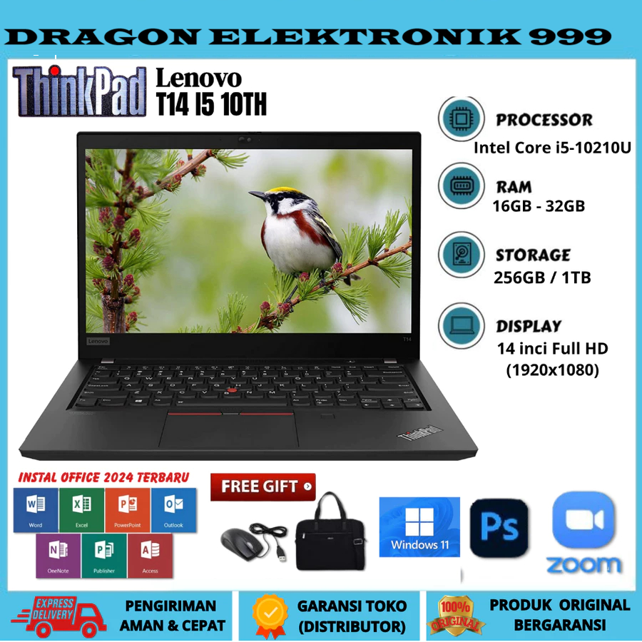Ready Stok Laptop Lenovo Thinkpad T14 CORE i5 GEN 10  RAM 16GB/1TB SSD Mulus