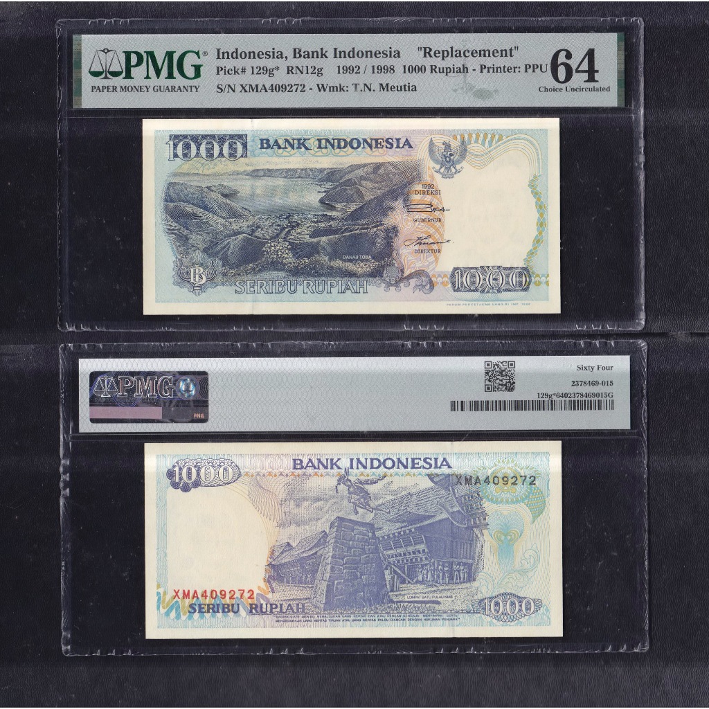Uang kuno PMG 64 - 1000 rupiah tahun 1992 #Replacemet S/N XMA409272