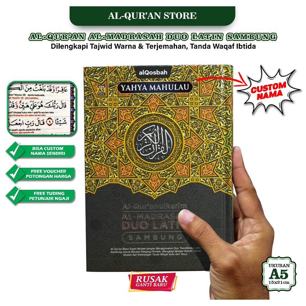 Alquran Custom Nama Sendiri Duo Latin Al Madarasah Sambung Alqosbah A4 Dan A5 Terjemah Tajwid Warna