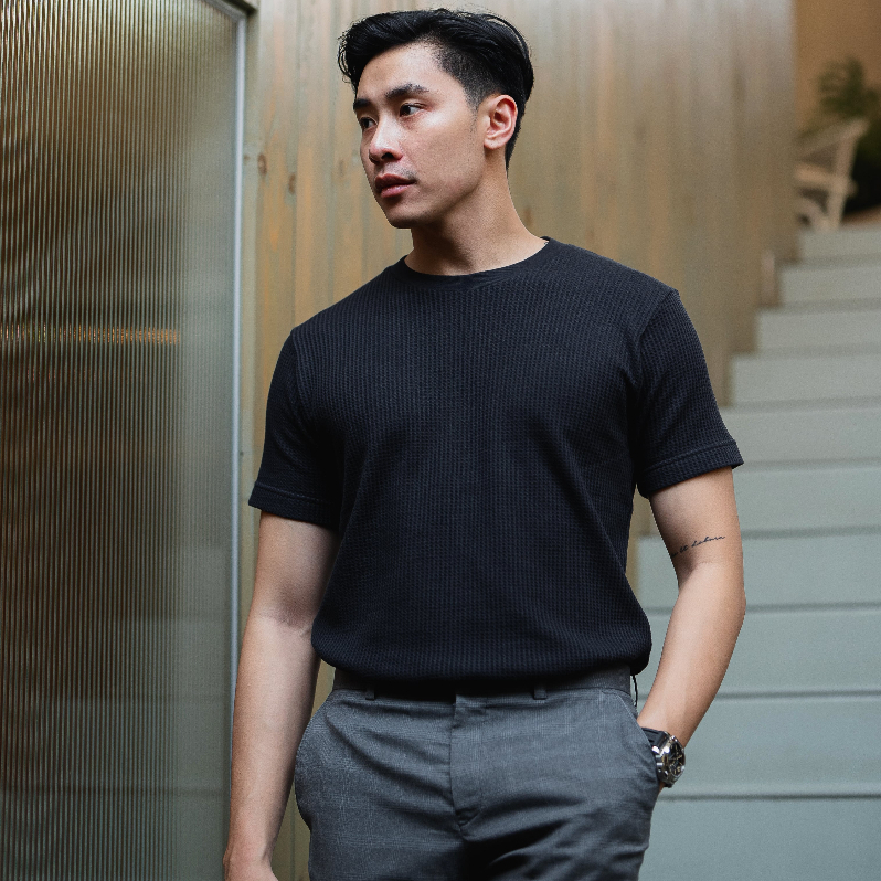 Beppu Kaos Knit Waffle In Black - Kaos Polos Waffle Pria Premium Hitam - ByBlank
